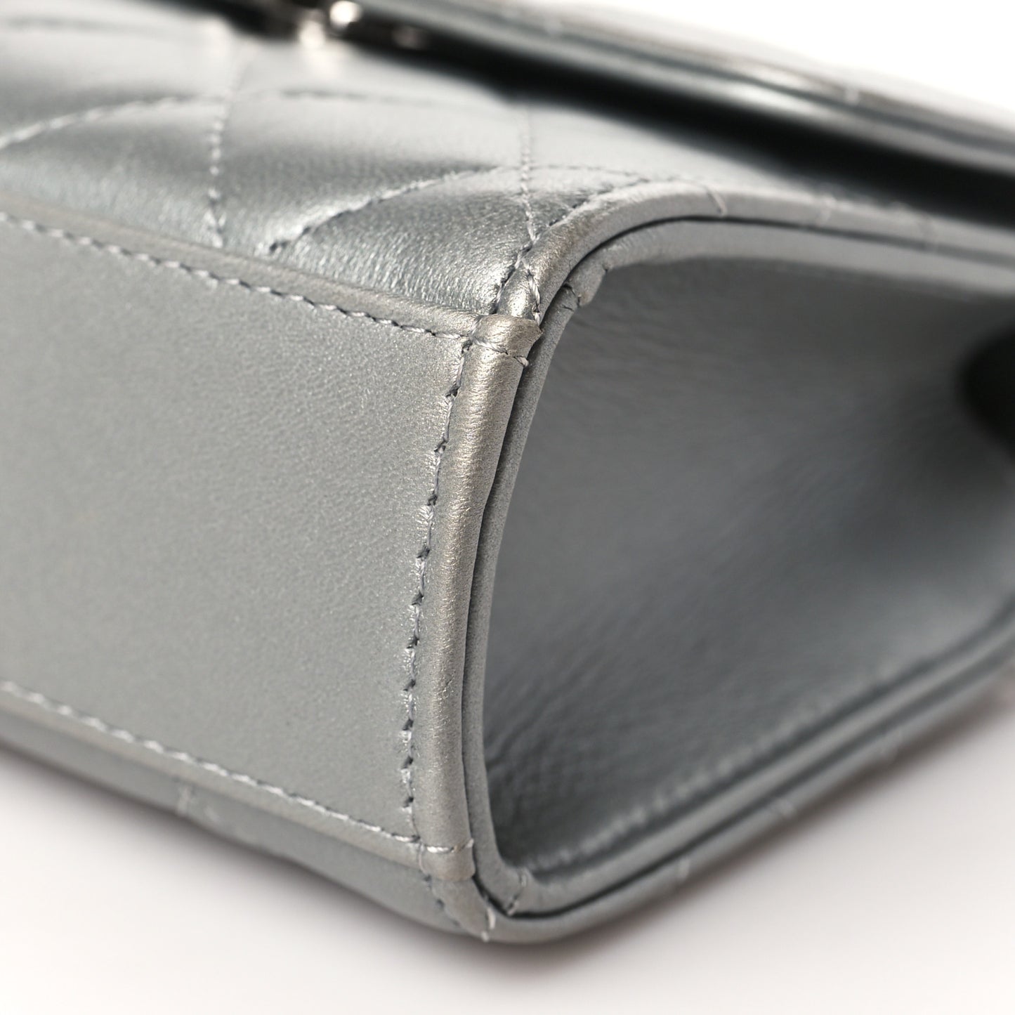 Metallic Lambskin Quilted Chain CC Top Handle Clutch With Chain Silver