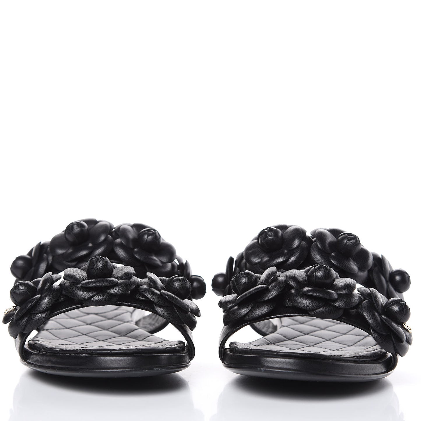 Lambskin Camellia Sandals 35.5 Black