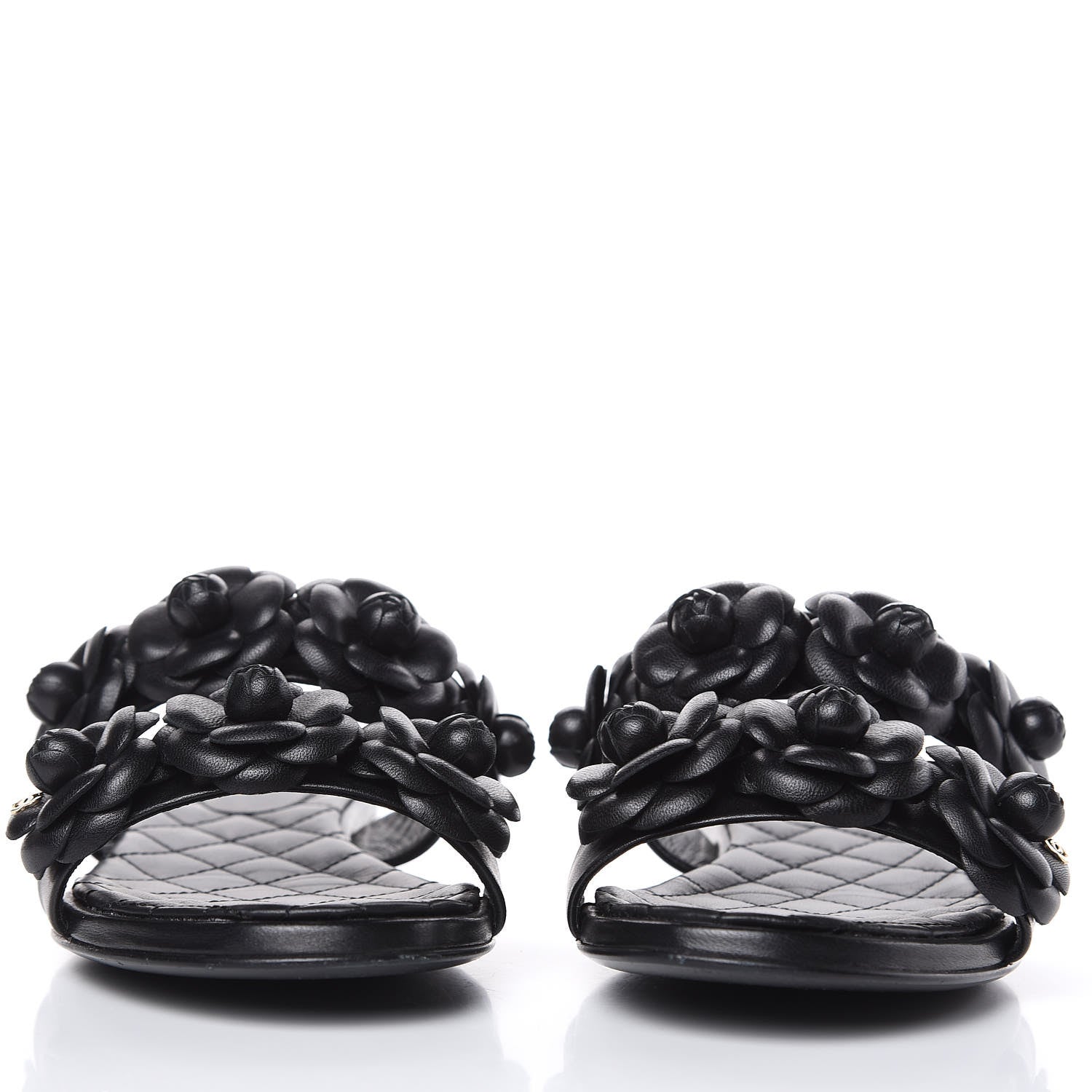 Chanel Lambskin Camellia Sandals 35.5 Black 2 of 11