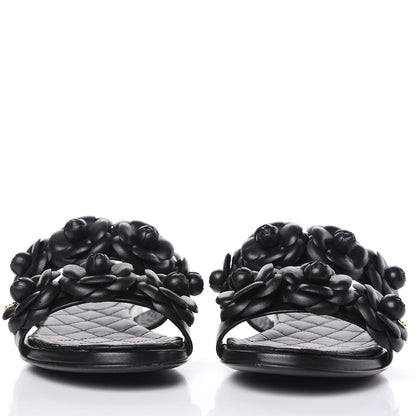 Chanel Lambskin Camellia Sandals 35.5 Black 2 of 11