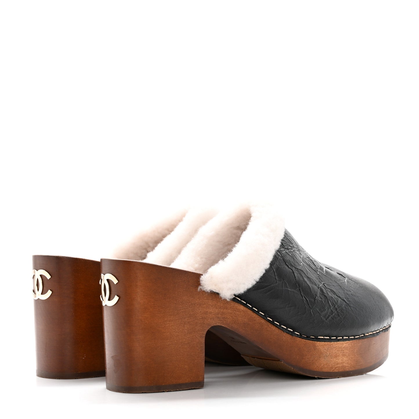 Crackled Sheepskin CC Mules 40 Black