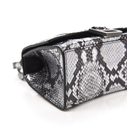 Balenciaga Shiny Calfskin Snakeskin Embossed Hourglass Top Handle Bag XS Silver Black 6 of 9
