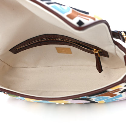 Fendi X SARA COLEMAN Canvas Vitello King Seta FF Fish Eye Embroidered Baguette Grezzo Multicolor Ghianda 5 of 9