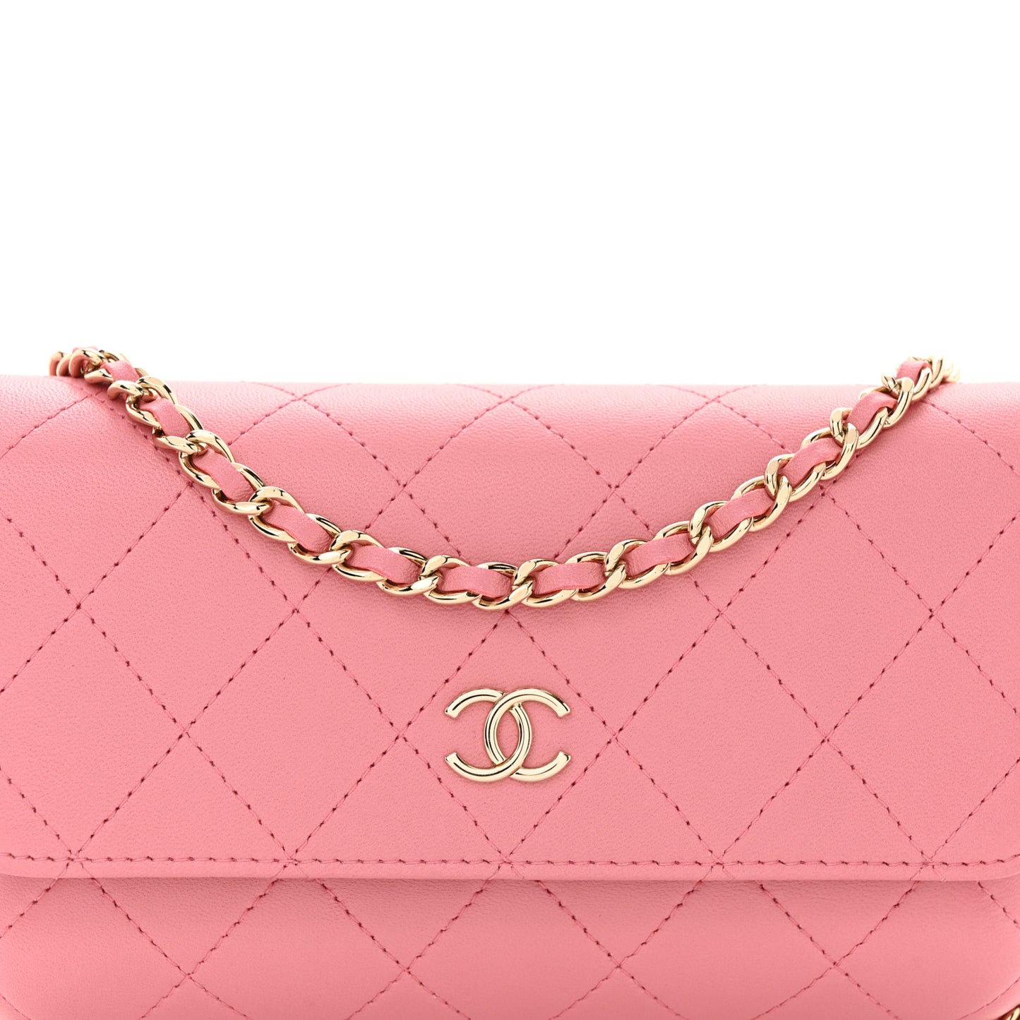 Calfskin Diamond Stitched Chain Around Flap Phone Holder Dark Pink
