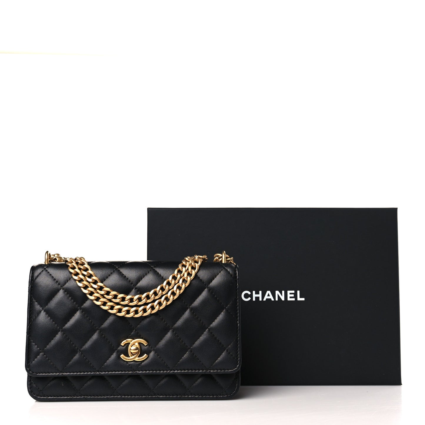 Lambskin Quilted Sweet Camellia Wallet on Chain WOC Black