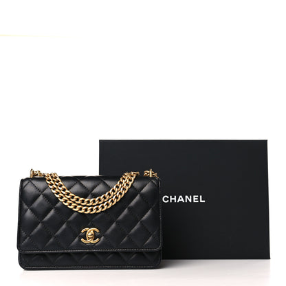 Chanel Lambskin Quilted Sweet Camellia Wallet on Chain WOC Black 11 of 11