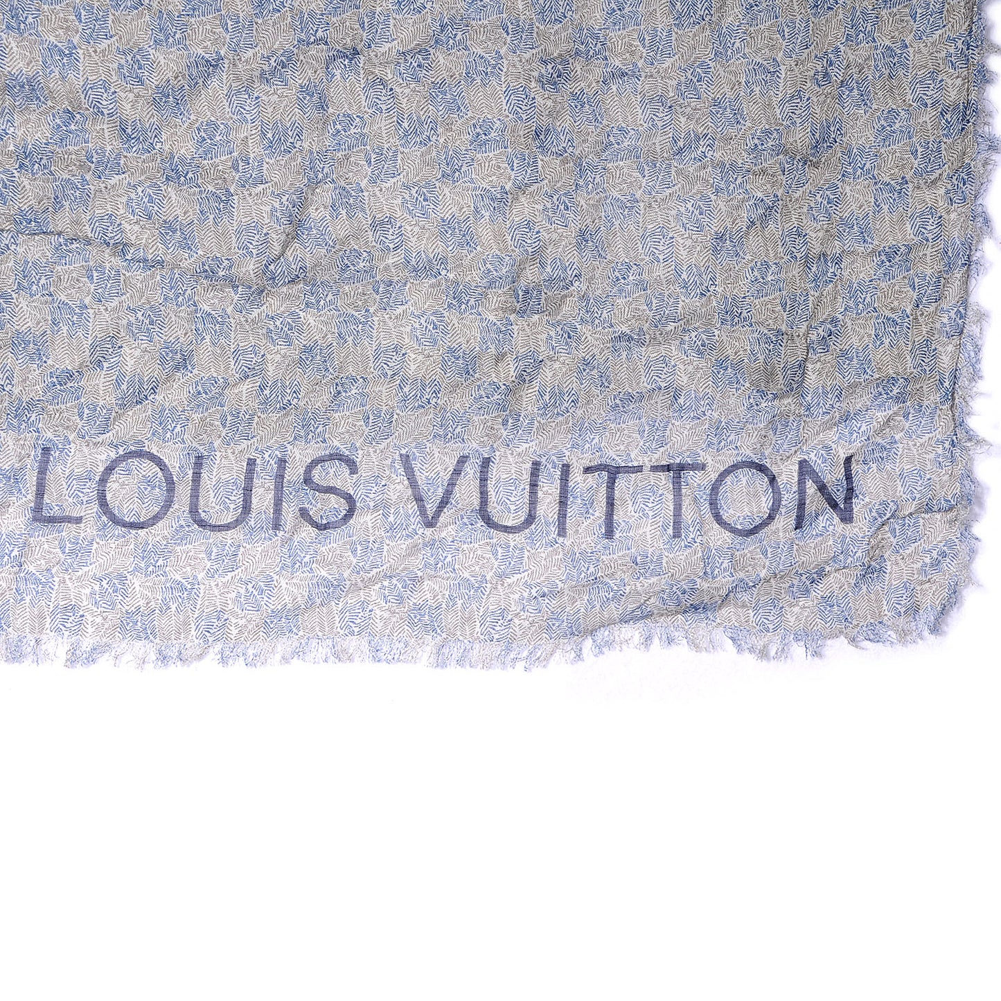 Cotton Linen Etole Damier Palm Stole Blue