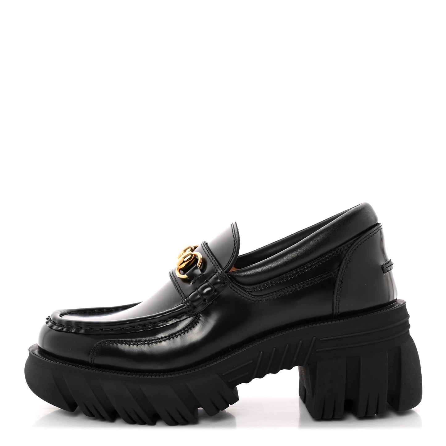 Magnum Calfskin Nappa Samoa Womens Horsebit Platform Chunky Lug Sole 40mm Loafers 36.5 Black