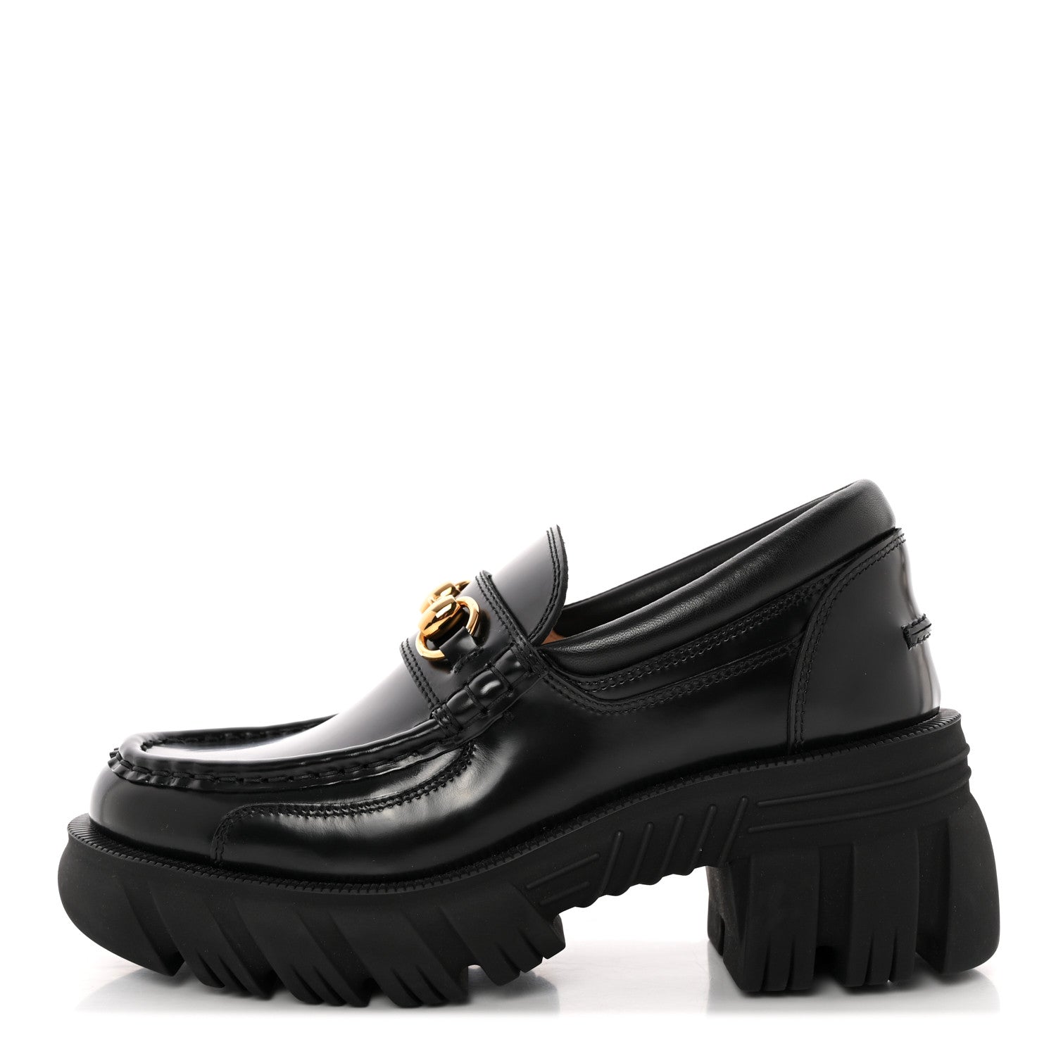 Gucci Magnum Calfskin Nappa Samoa Womens Horsebit Platform Chunky Lug Sole 40mm Loafers 36.5 Black 1 of 11