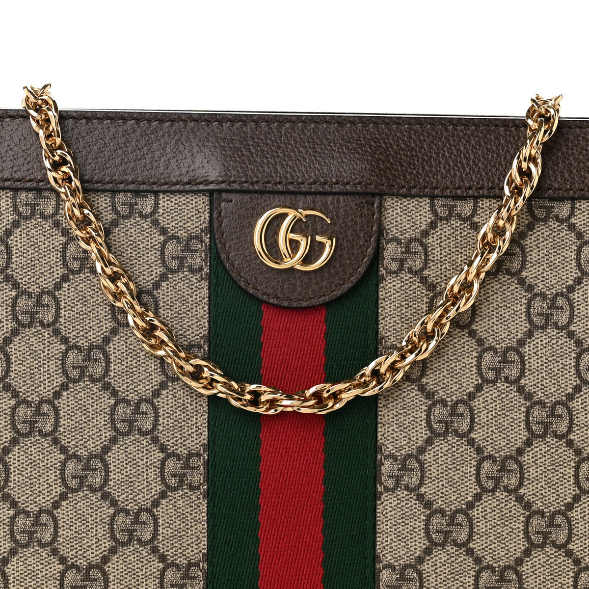 GG Supreme Monogram Web Small Ophidia Chain Shoulder Bag Brown