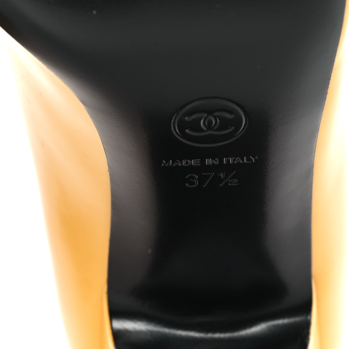 Patent Calfskin Cap Toe CC Pumps 37.5 Black Yellow