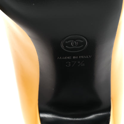 Chanel Patent Calfskin Cap Toe CC Pumps 37.5 Black Yellow 8 of 10