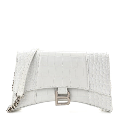 Balenciaga Shiny Calfskin Crocodile Embossed Small Hourglass Evening Chain Bag White 1 of 9