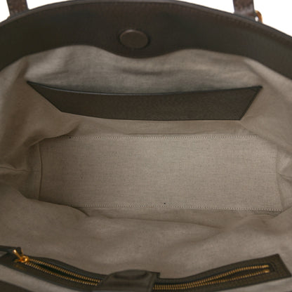 Gucci Monogram Jumbo GG Textured Dollar Calfskin Web Medium Ophidia Shopping Tote Camel Ebony 5 of 8