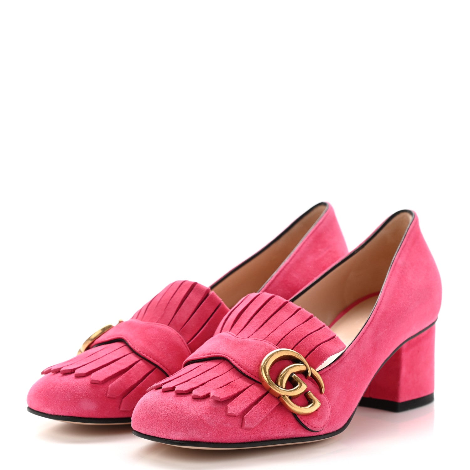 Gucci Kid Scamosciato GG Marmont Fringe 50mm Loafer Pumps 37 Hot Pink 3 of 9