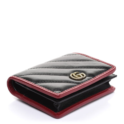 Gucci Vintage Effect Calfskin Matelasse Diagonal Torchon GG Marmont Card Case Wallet Black Romantic Cherry 4 of 8