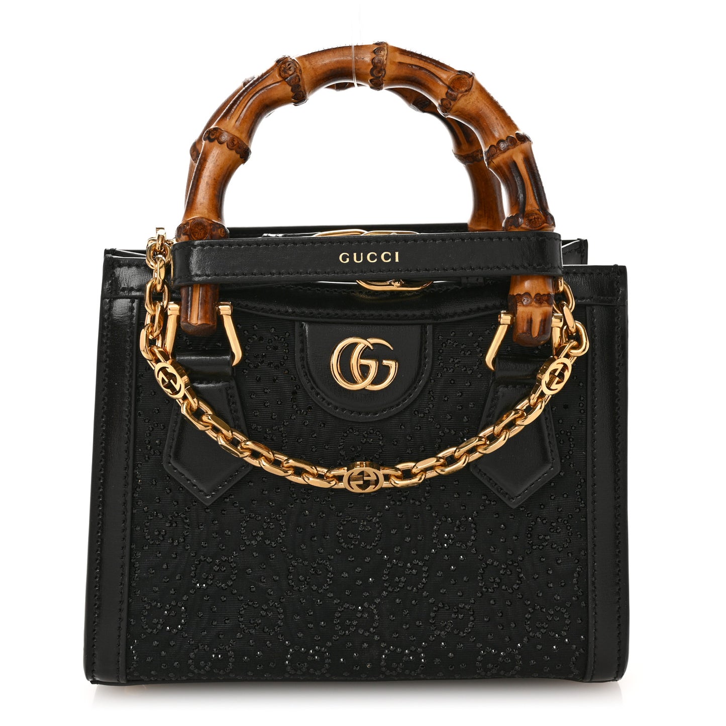 New Canvas Charisma Calfskin Crystal GG Monogram Mini Diana Tote Black