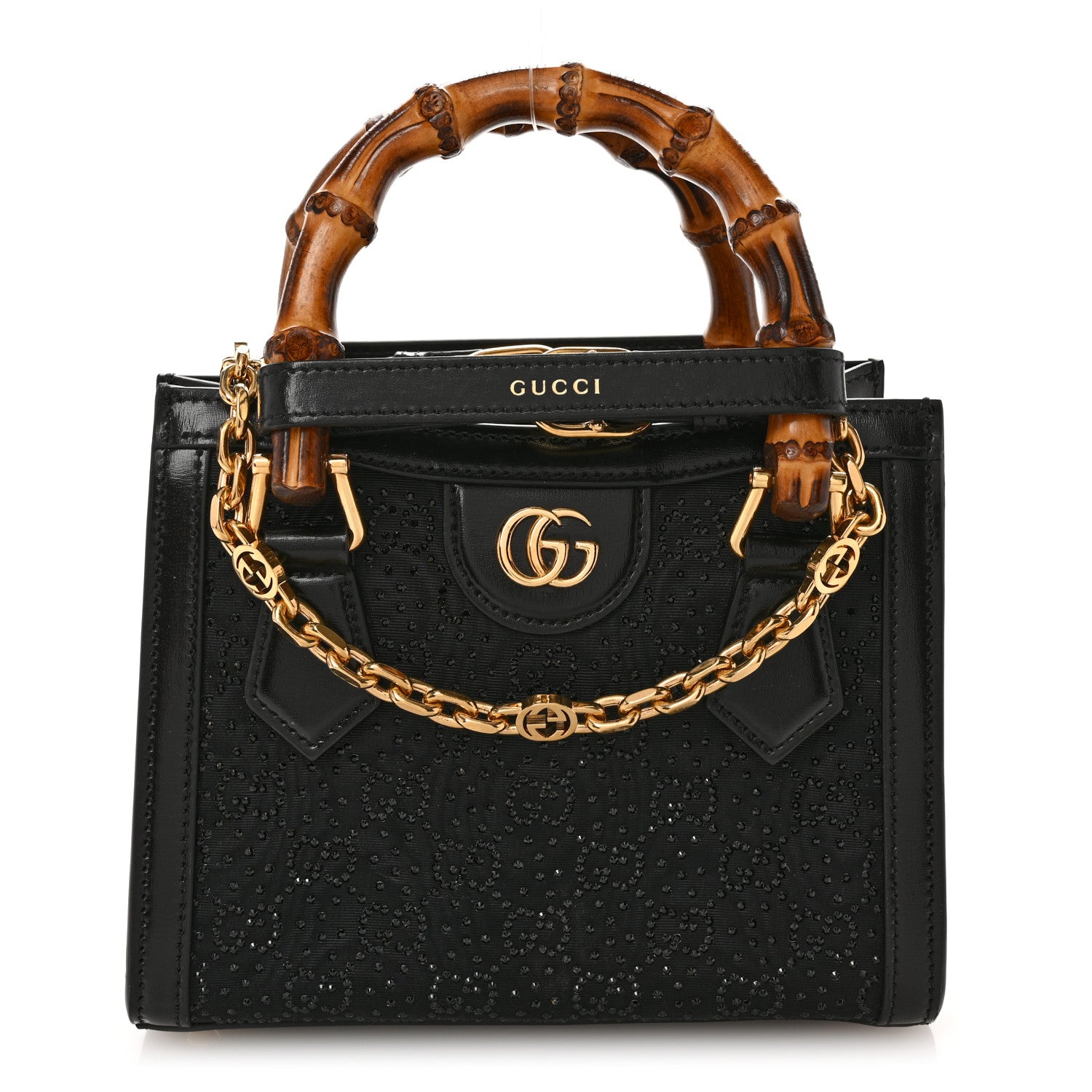Gucci New Canvas Charisma Calfskin Crystal GG Monogram Mini Diana Tote Black 1 of 9