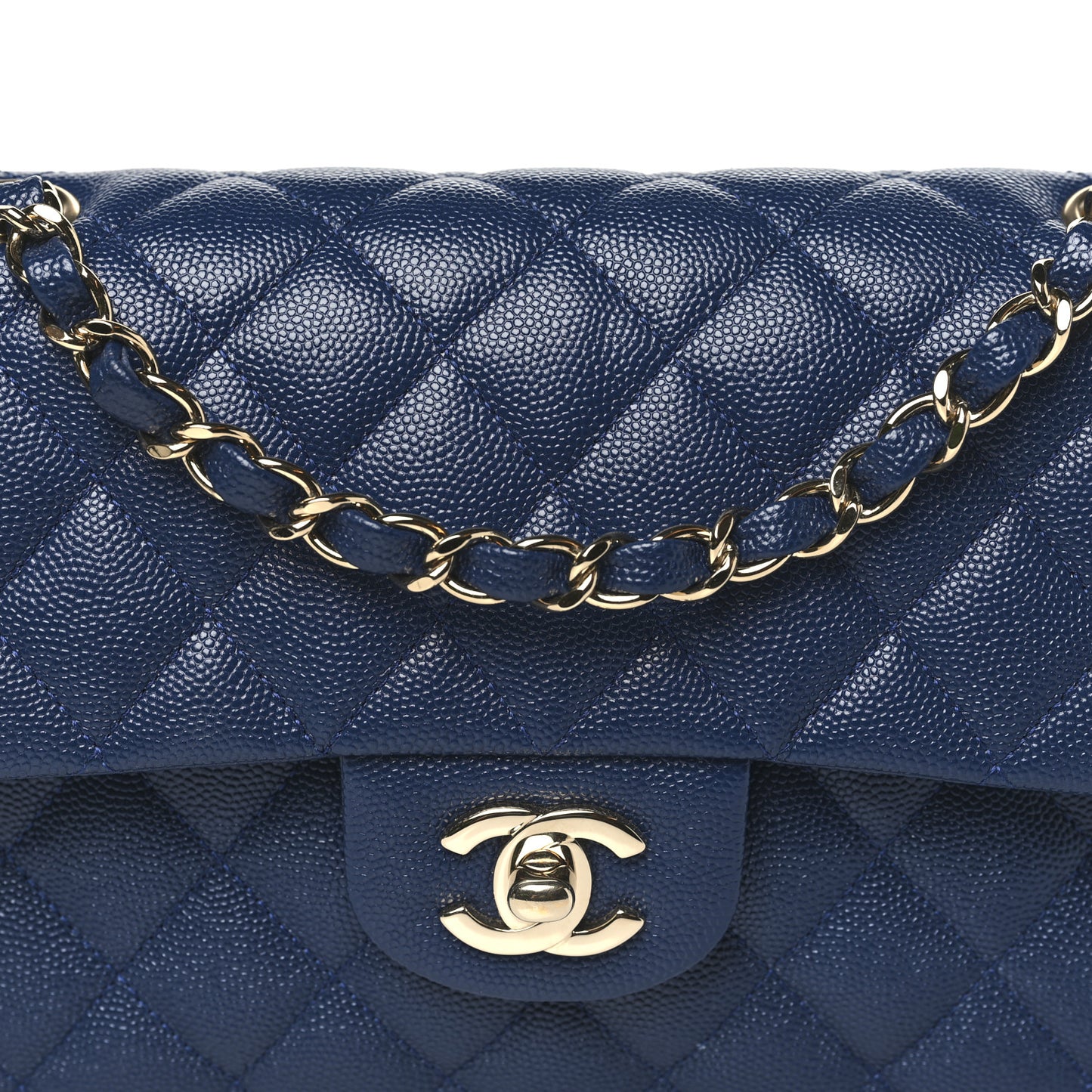 Caviar Quilted Small Double Flap Blue