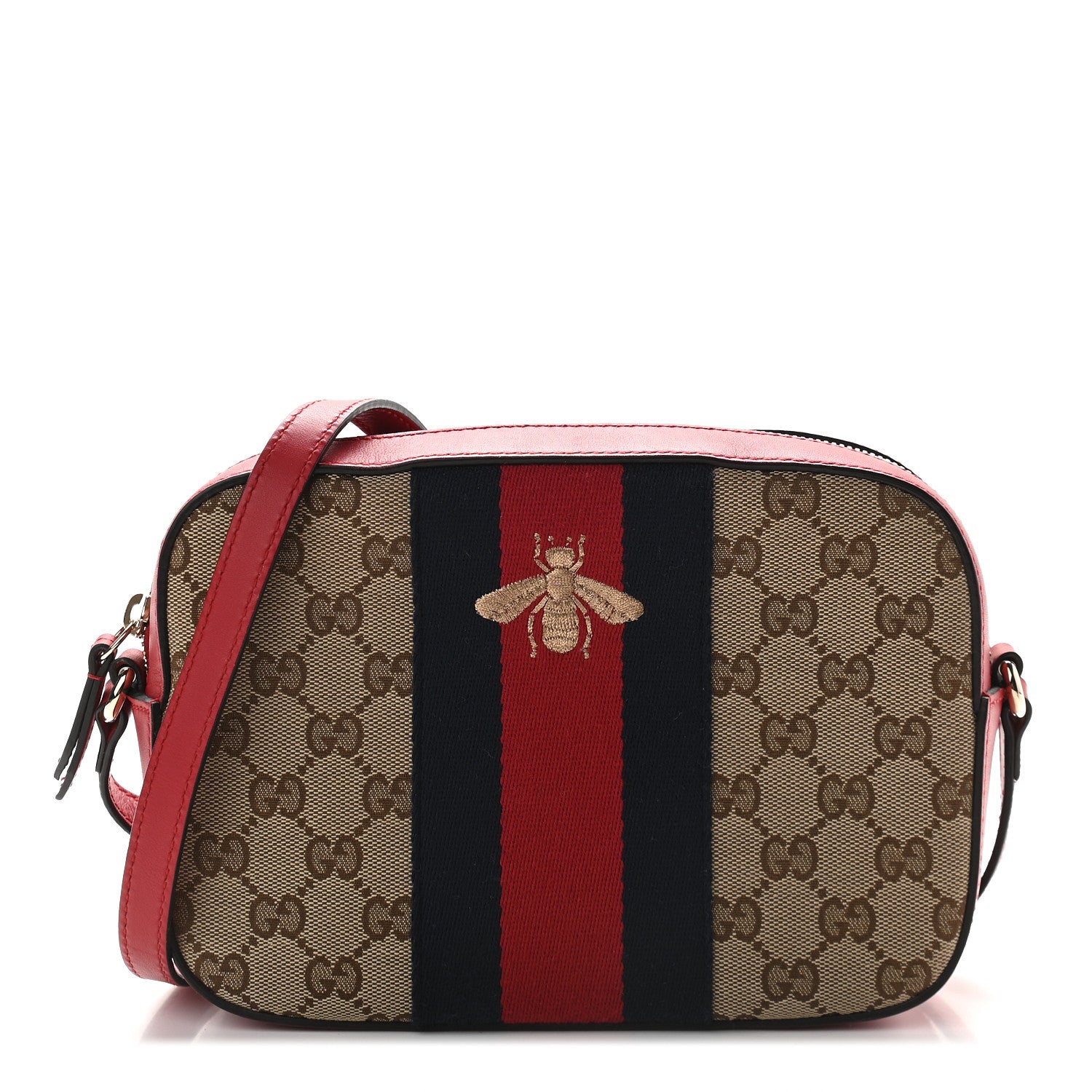 Gucci Monogram GG Supreme Web Small Webby Bee Shoulder Red 1 of 11