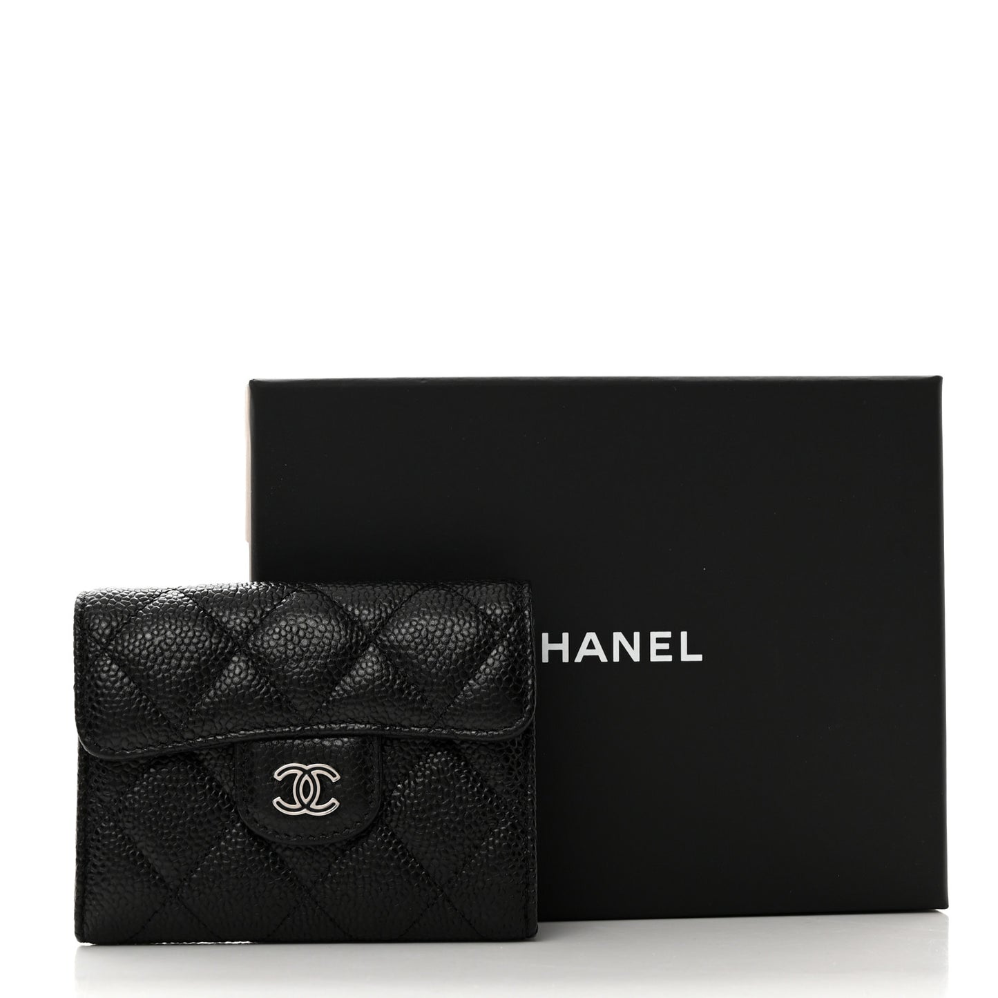 Caviar Quilted Flap Card Holder Wallet Black