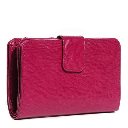 Prada Saffiano Metal Compact Wallet Ibisco 3 of 10