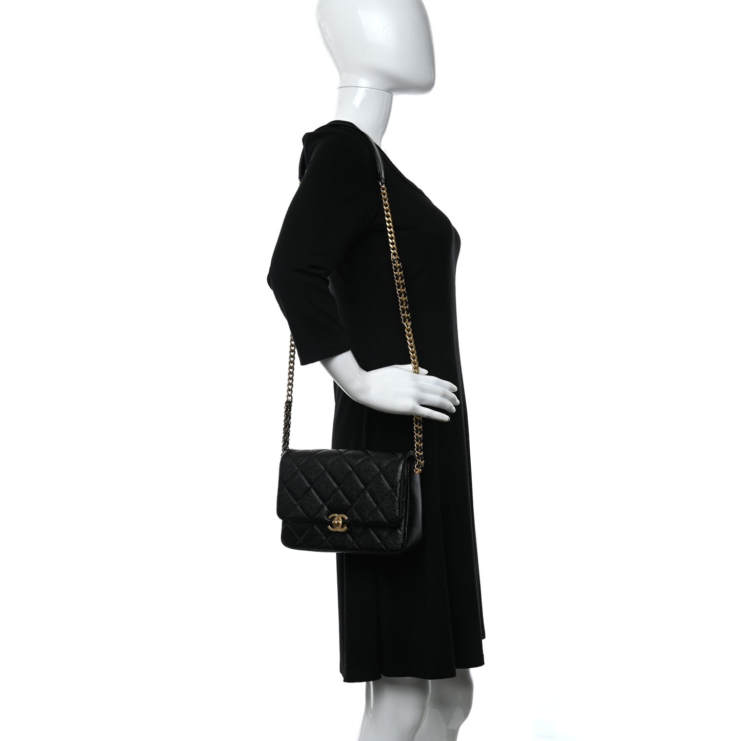 Shiny Caviar Quilted Small Chain Melody Flap Black