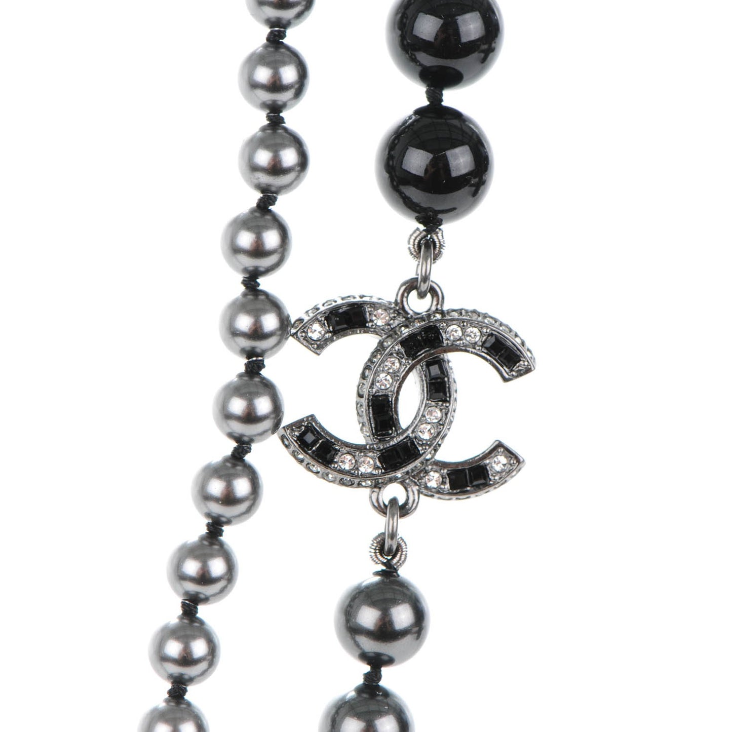 Ruthenium Graduated Bead Crystal CC Long Necklace Black