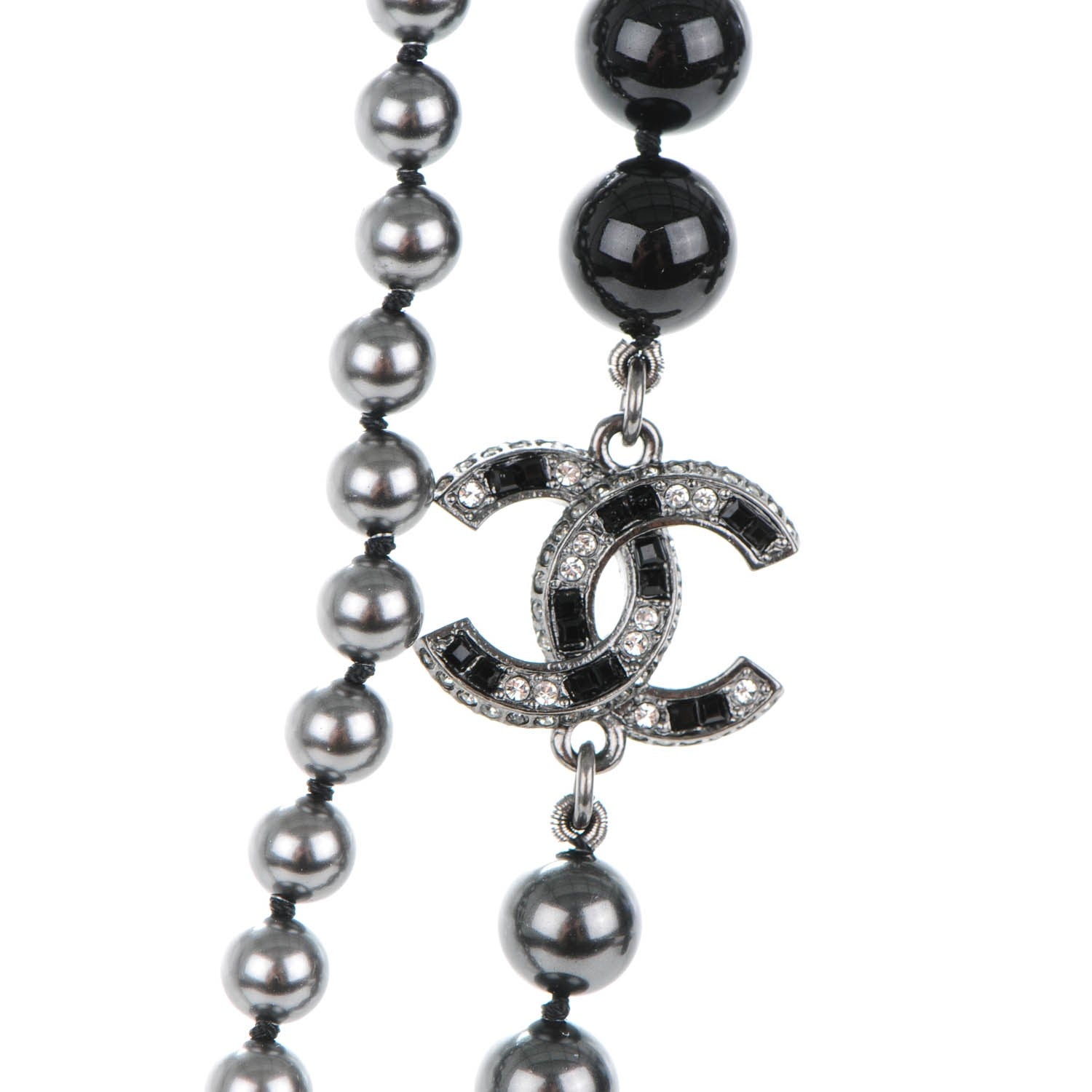Chanel Ruthenium Graduated Bead Crystal CC Long Necklace Black 4 of 5