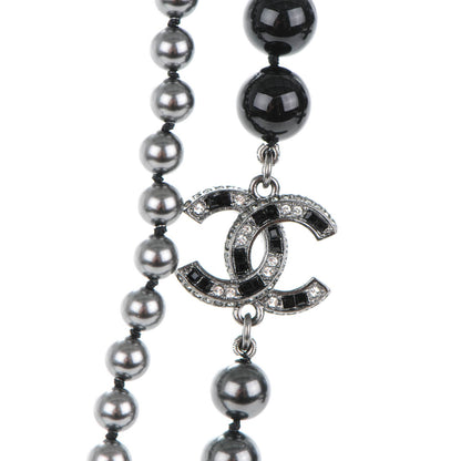 Chanel Ruthenium Graduated Bead Crystal CC Long Necklace Black 4 of 5