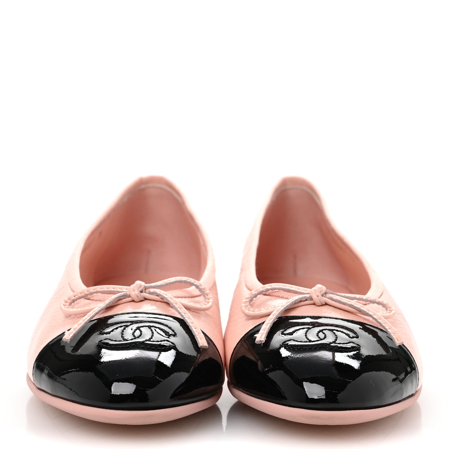 Shiny Crumpled Calfskin Patent CC Cap Toe Ballerina Flats  38 Light Pink Black