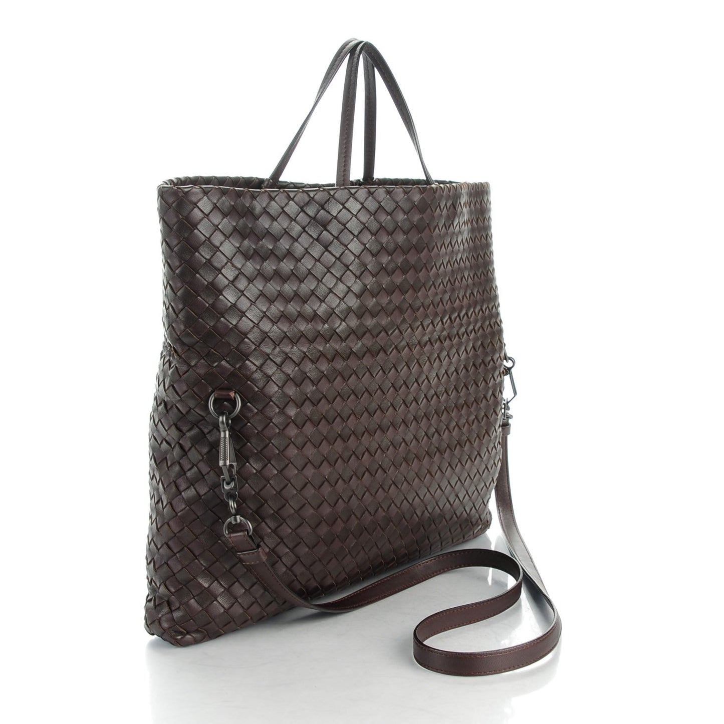 Nappa Intrecciato Fold Over Tote Ebano