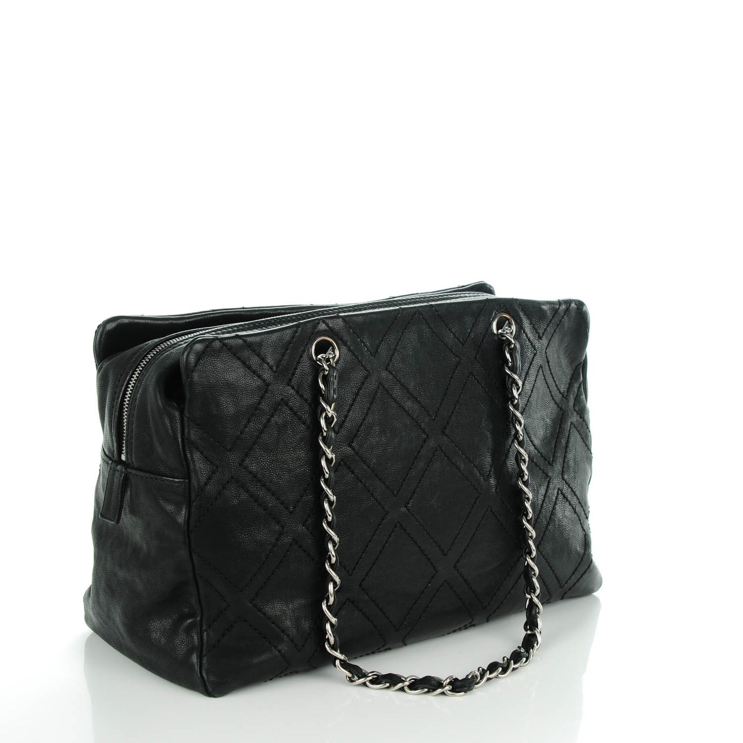 Calfskin Large Diamond Stitch Tote Black
