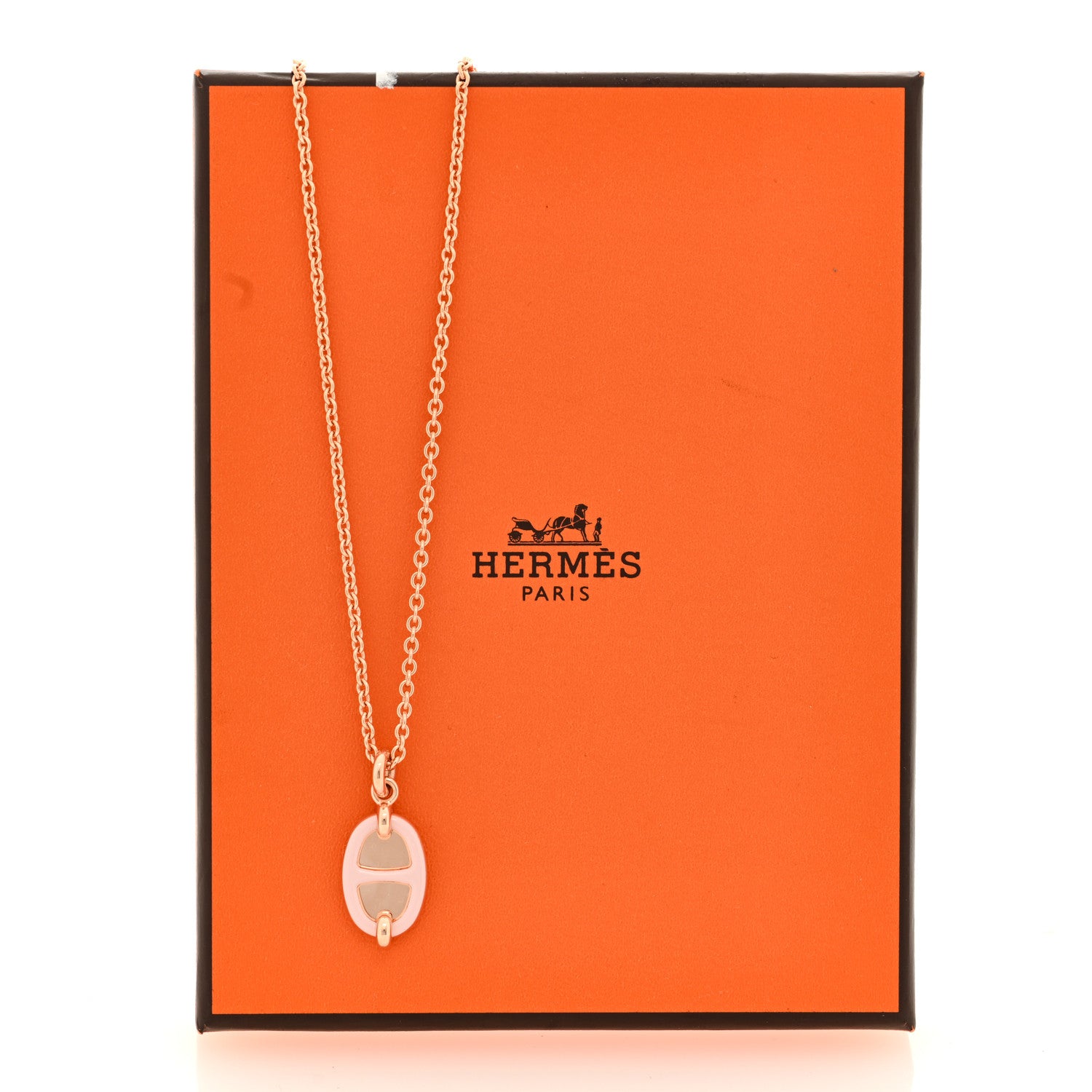 Hermes Metal Enamel Mini Maillon Pendant Necklace Rose Candeur 6 of 6