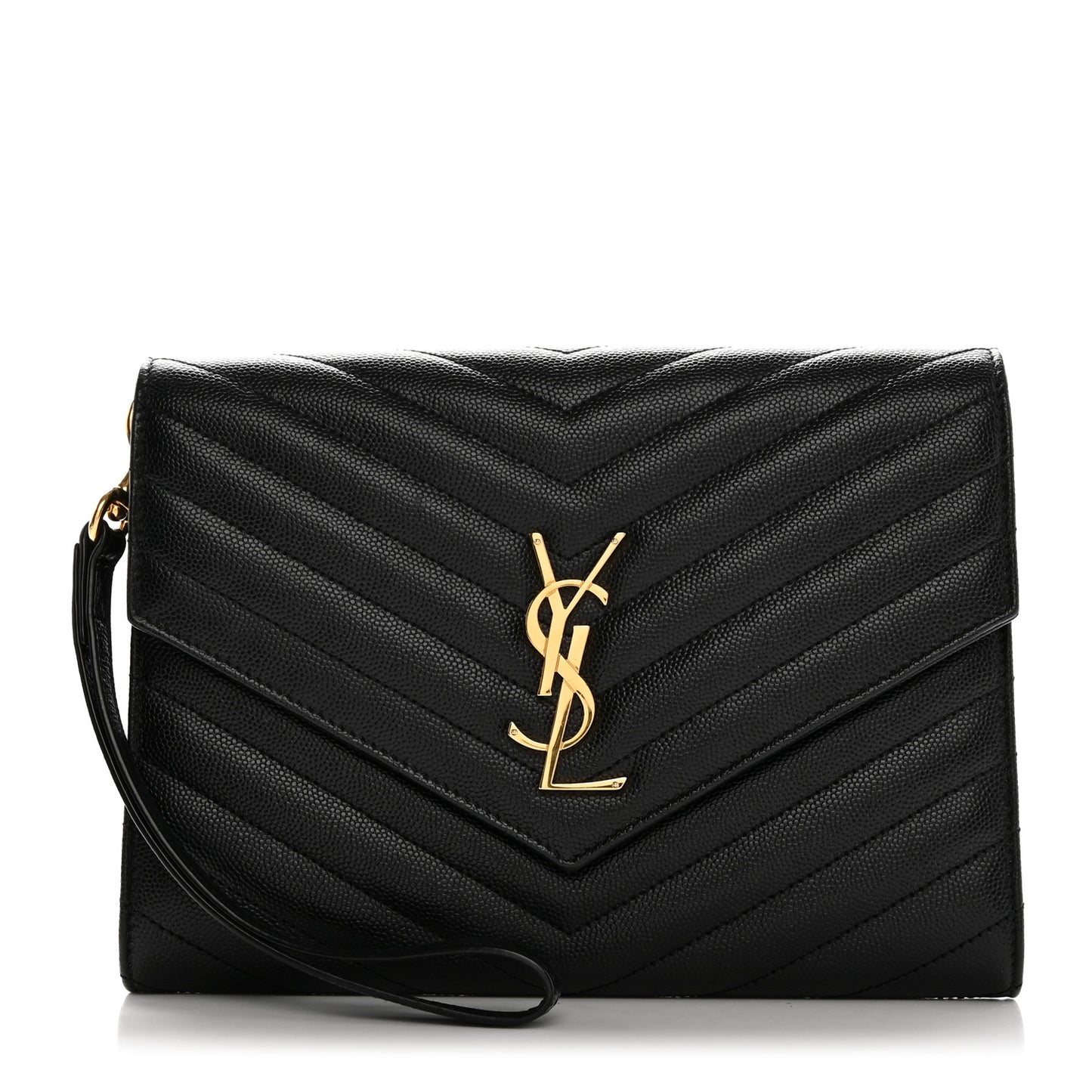 Grain De Poudre Matelasse Chevron Monogram Envelope Clutch Black