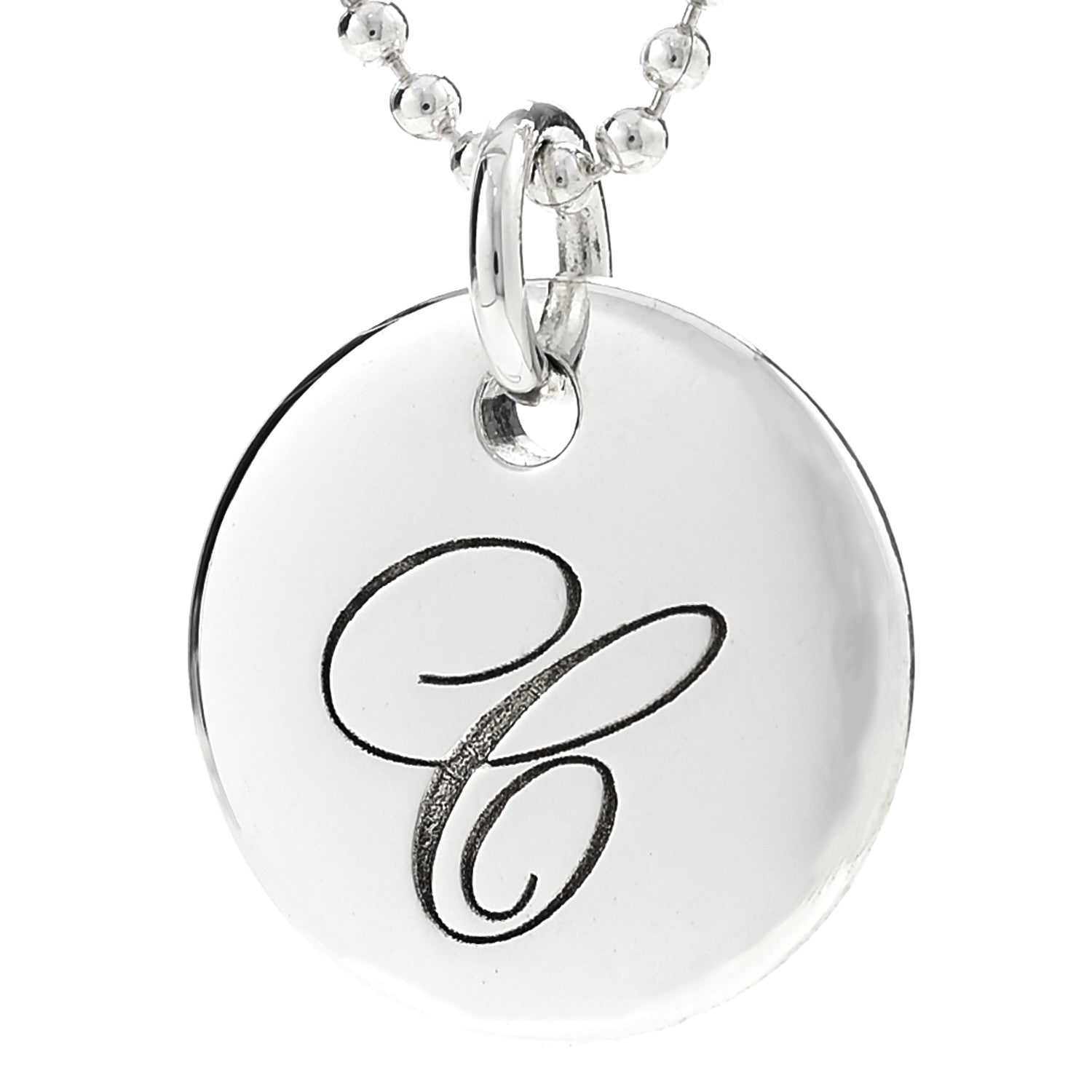 Tiffany Sterling Silver Letter C Disc Pendant Necklace 4 of 7