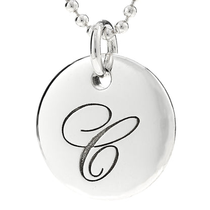 Tiffany Sterling Silver Letter C Disc Pendant Necklace 4 of 7
