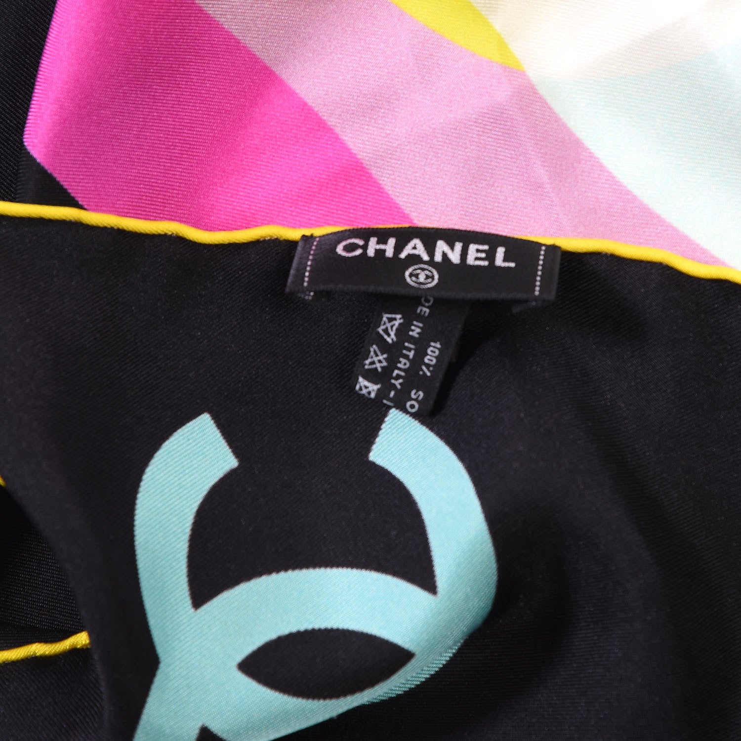Chanel Silk CC Square Scarf Black Pink Yellow 6 of 6