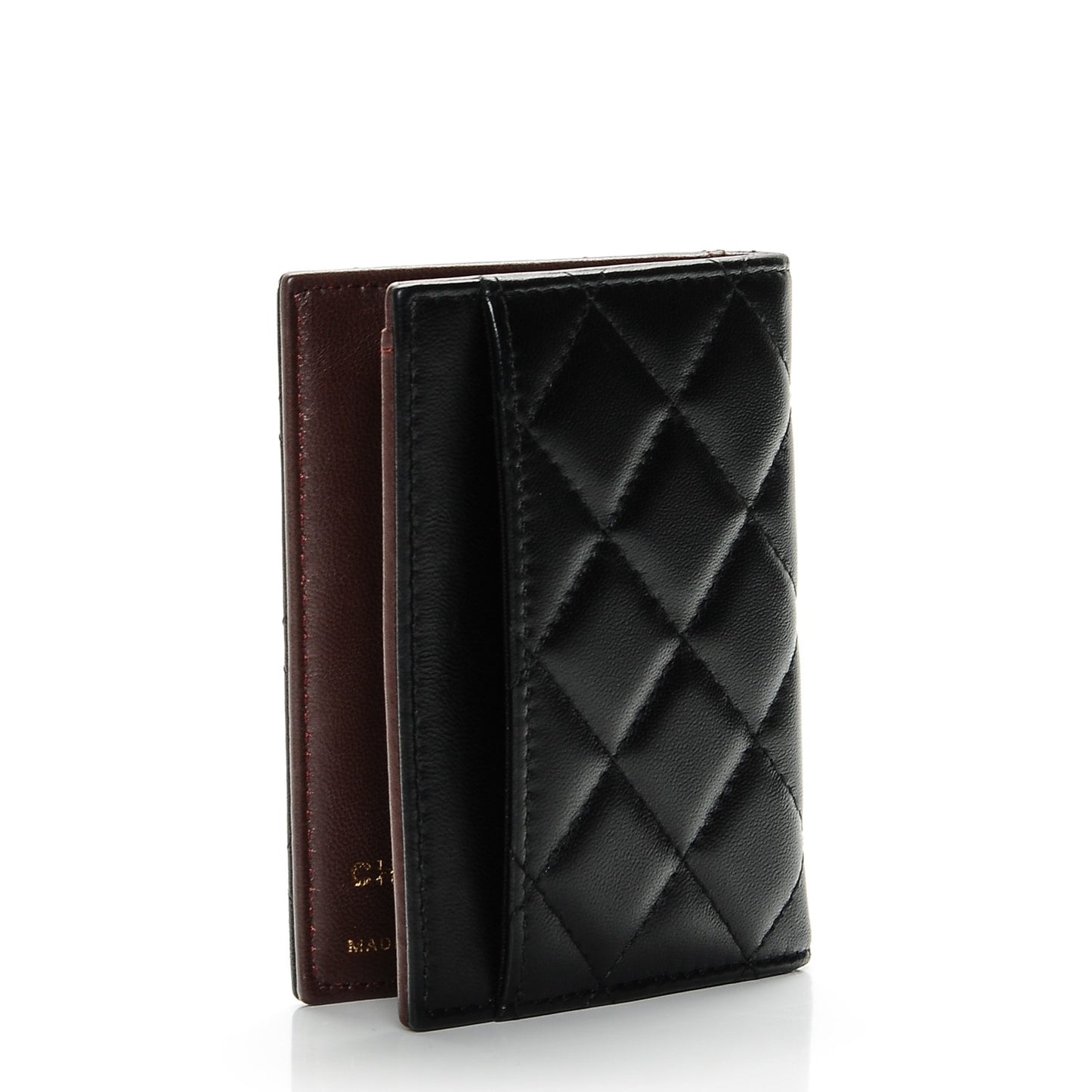 Lambskin Quilted CC Card Holder Wallet Black