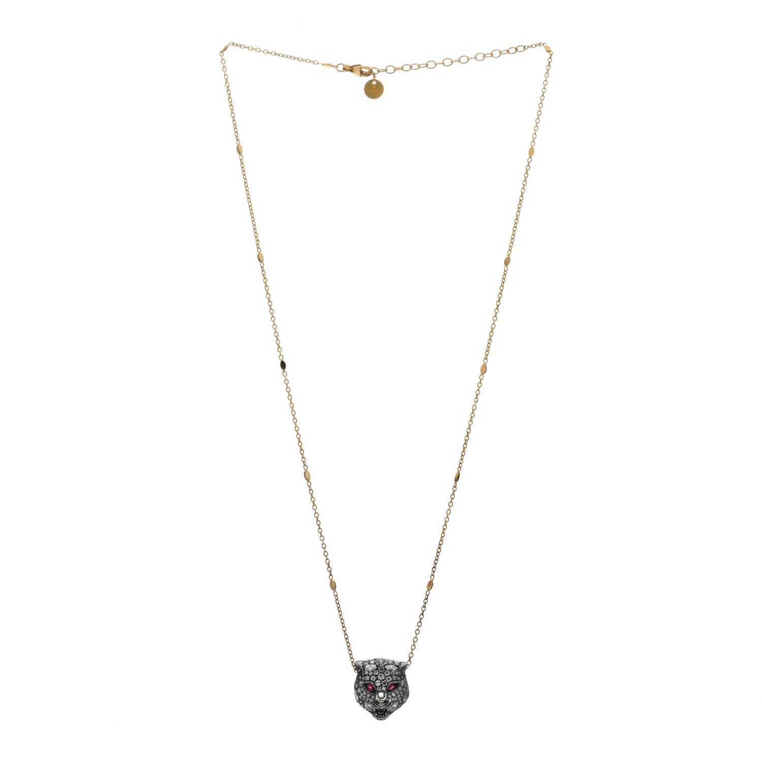Gucci Sterling Silver 18K Yellow Gold Diamond Ruby Le Marche Des Merveilles Feline Pendant Necklace 2 of 3