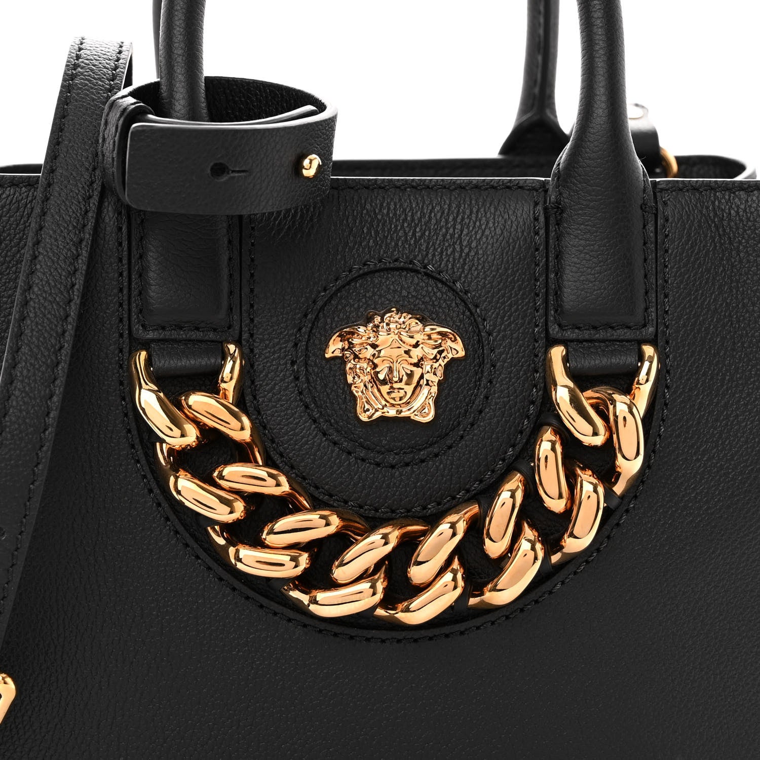 Versace Grained Calfskin Small La Medusa Chain Tote Black 7 of 9