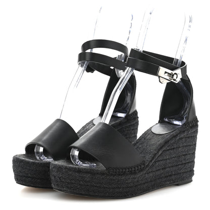 Hermes Calfskin Tipoli Espadrille Wedges 38 Black 4 of 14