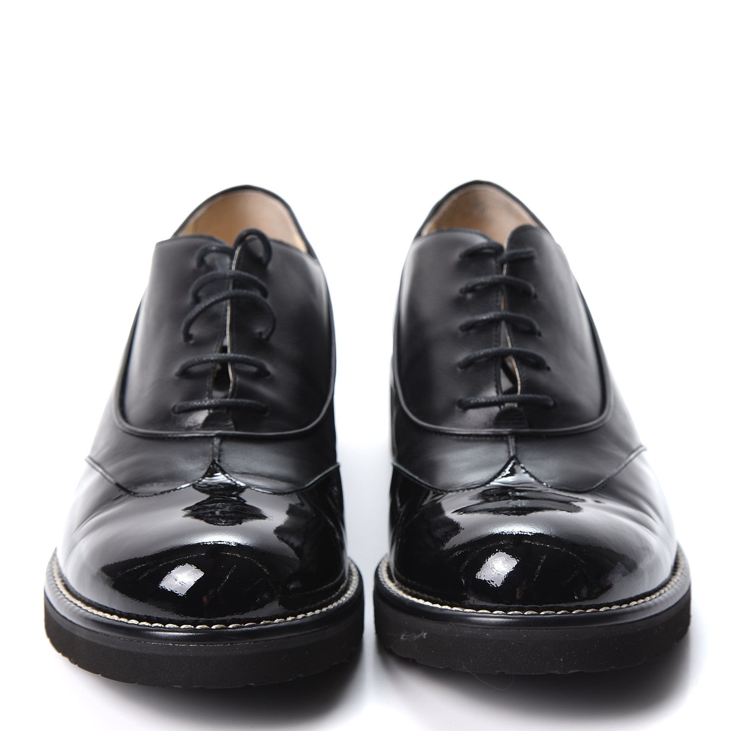Chanel Patent Calfskin Lace Up Oxfords 40.5 Black 2 of 10