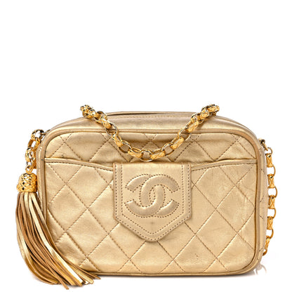 Chanel Metallic Lambskin Quilted Tassel Camera Case Gold 1 of 18