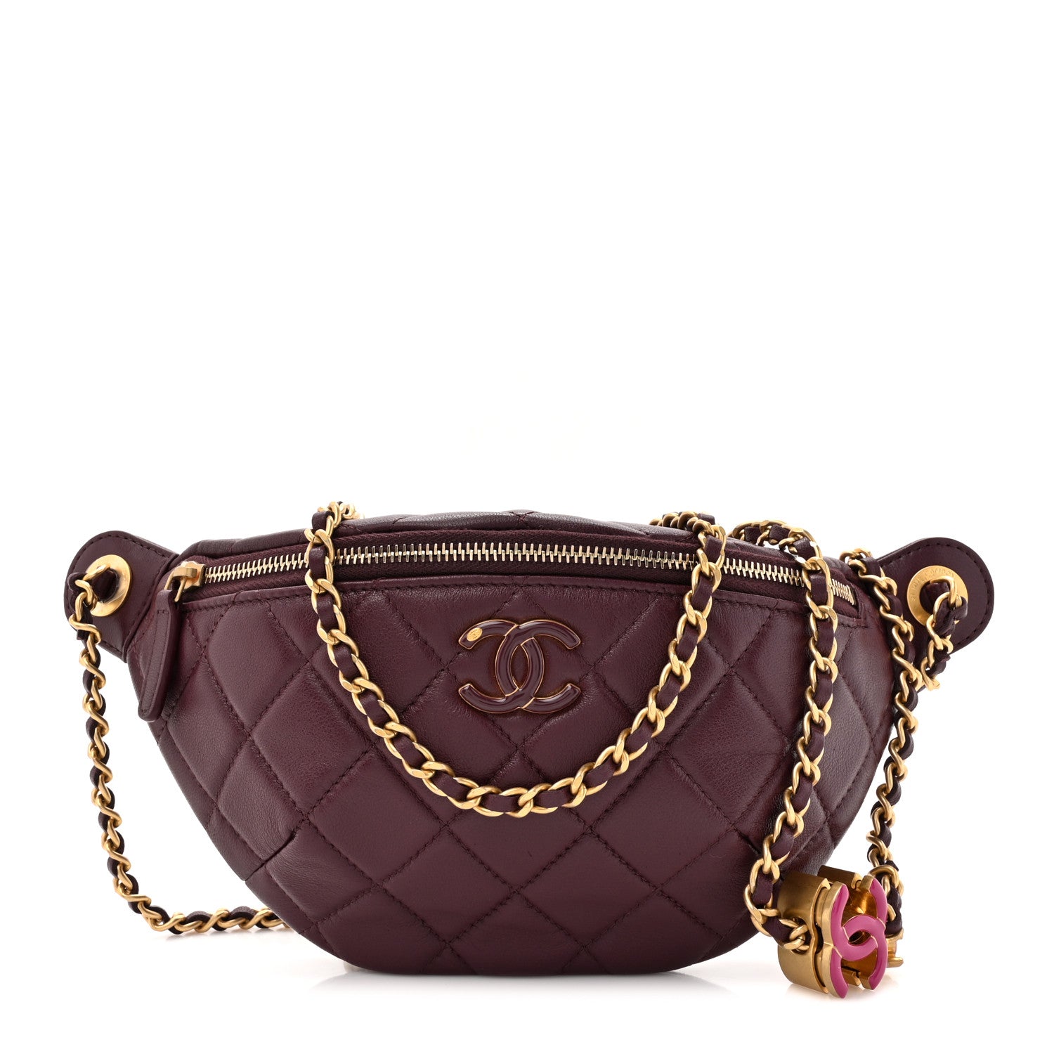 Chanel Shiny Lambskin Enamel Quilted Waist Bag Fanny Pack Burgundy Burgundy 1 of 11