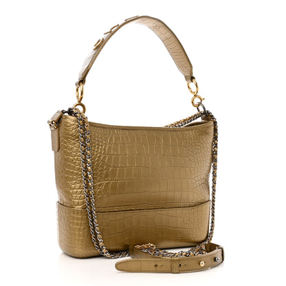 Chanel Metallic Calfskin Crocodile Embossed Medium Gabrielle Cocodile Hobo Gold 3 of 9