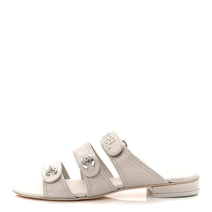 Chanel Iridescent Calfskin Logo CC Turnlock Sandals 37.5 Grey 1 of 10