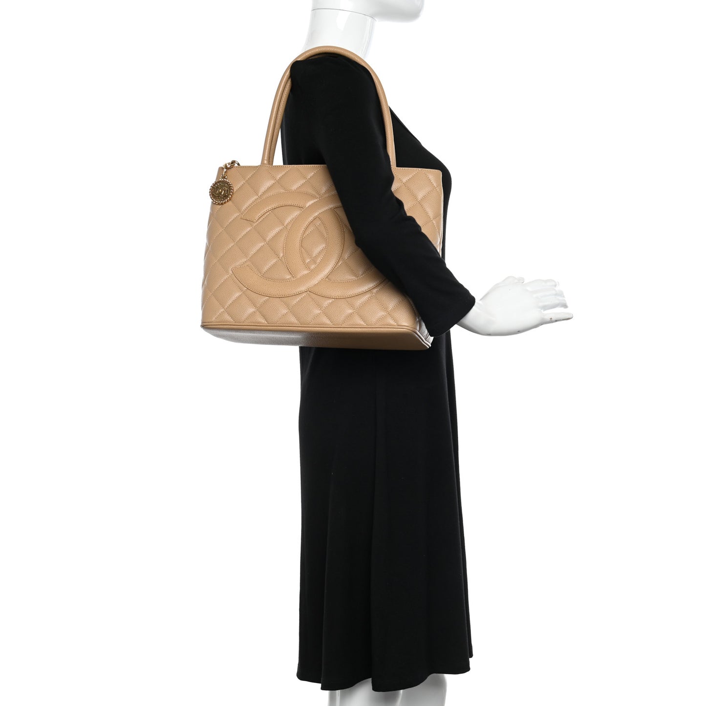 Caviar Quilted Medallion Tote Beige