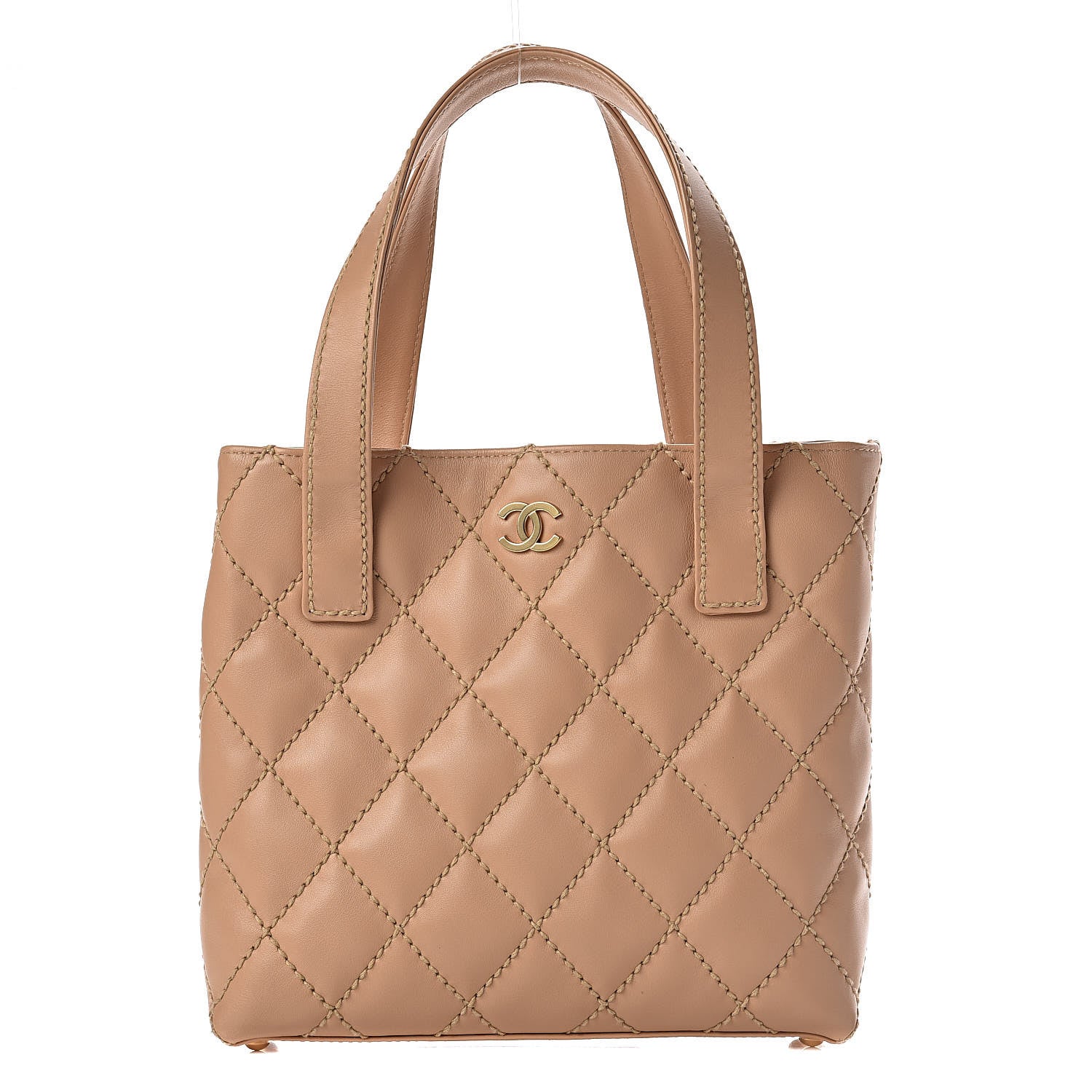 Chanel Calfskin Quilted Surpique Stitch Small Tote Beige 1 of 10