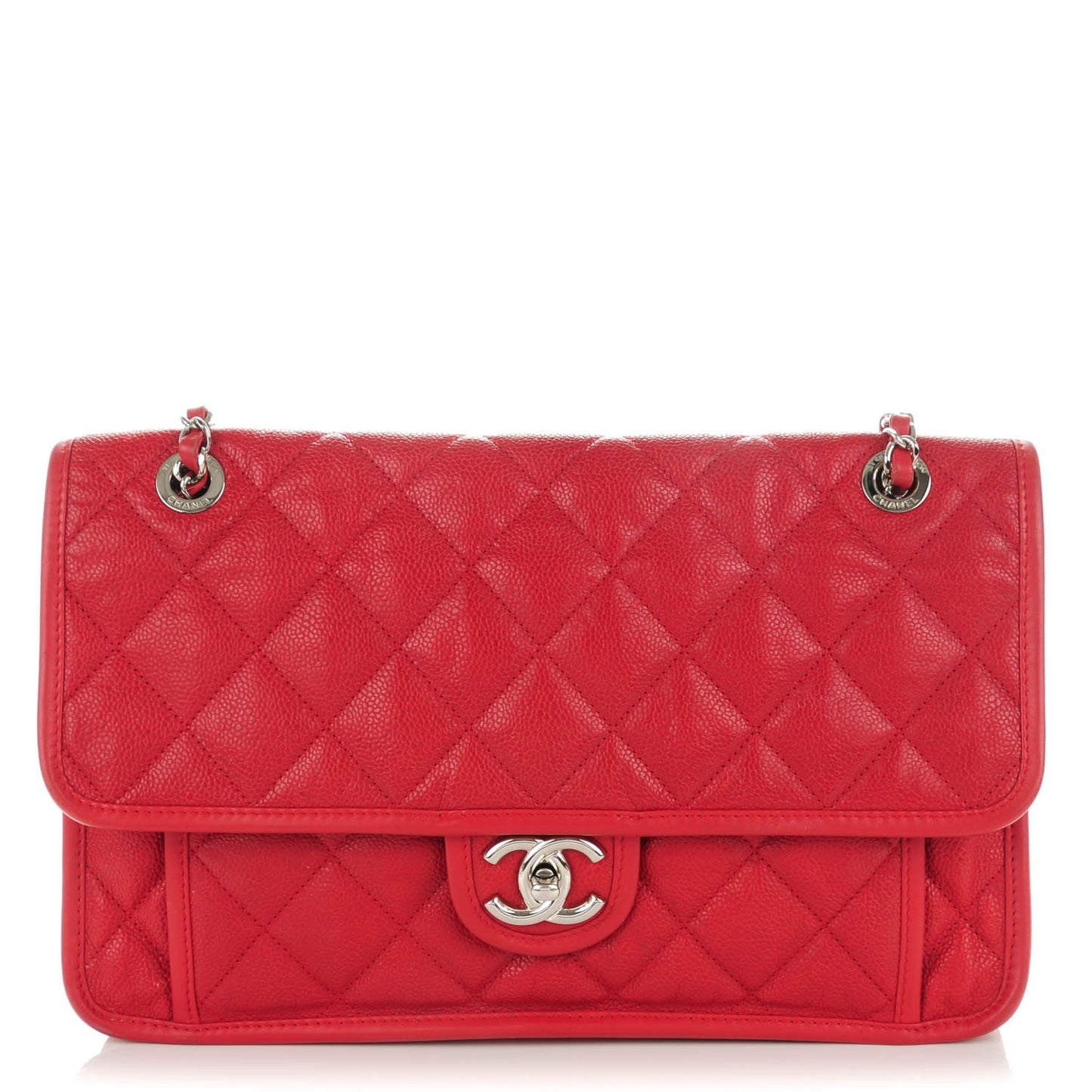 Caviar Quilted Large French Riviera Flap Red